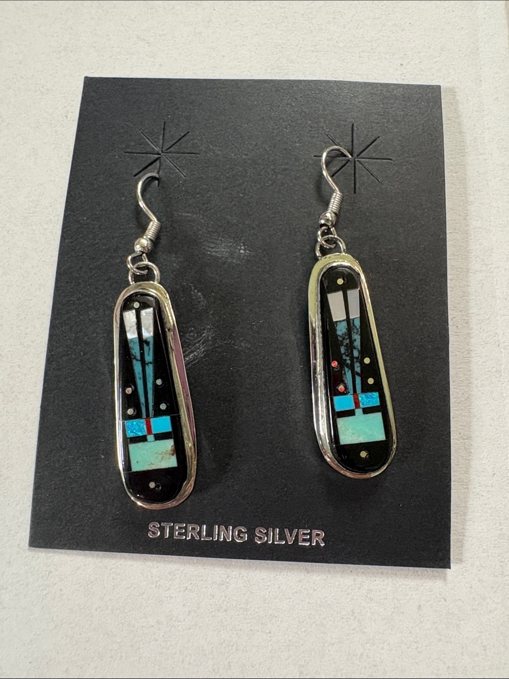 Navajo Gilbert Smith Sterling Silver Galaxy Inlay Earrings Turquoise & Onyx